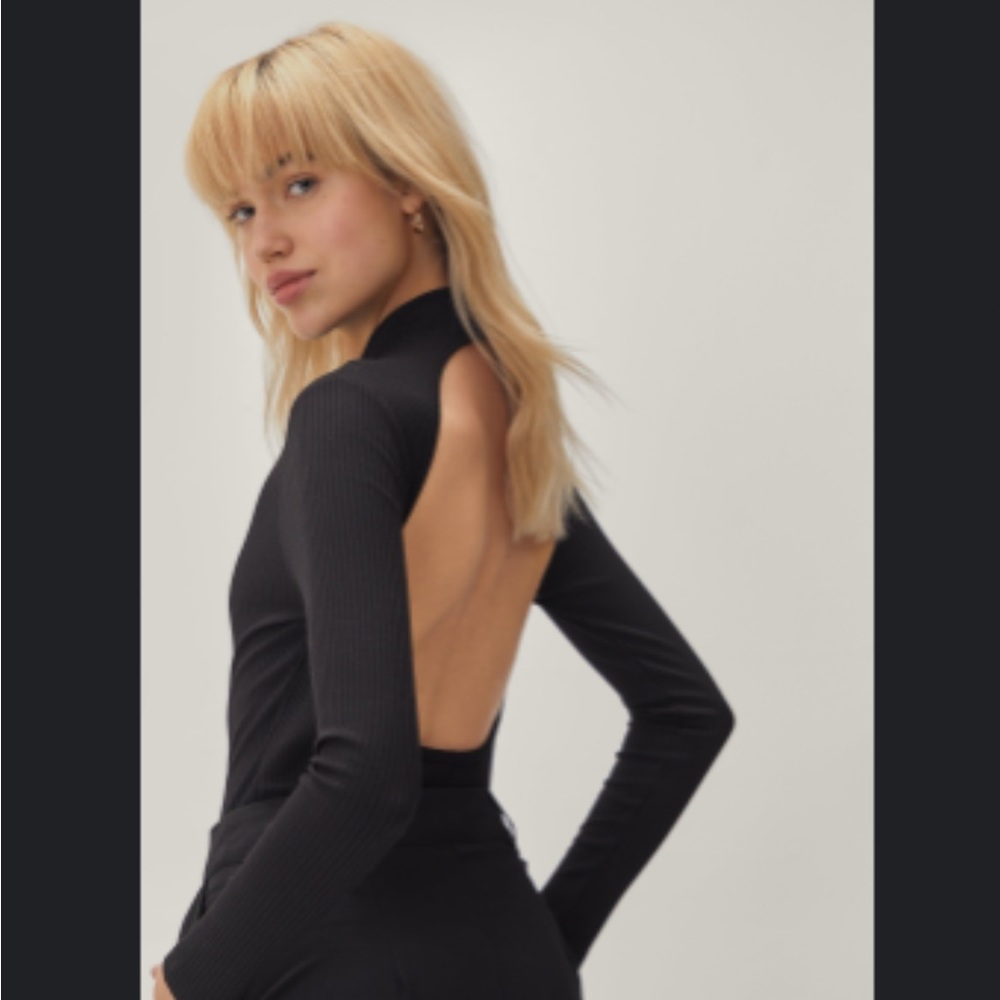 US size 0 Black Open Back Bodysuit